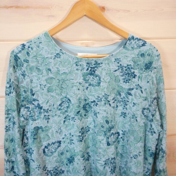 CJ Banks Womens Plus size 1X Teal Floral Top with Lace Overlay 3/4 Sleeve Blouse - Picture 2 of 10